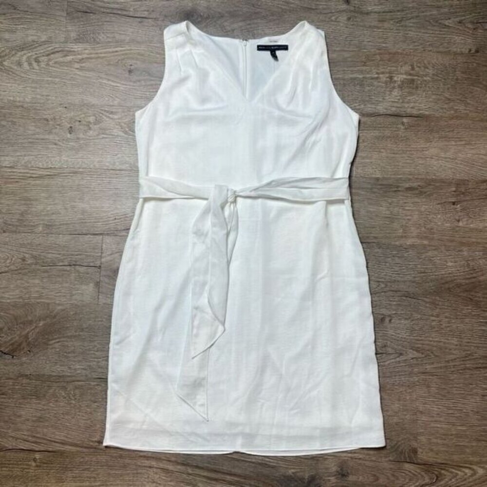 White House Black Market Dress Size 10 Sleeveless White Belted  with